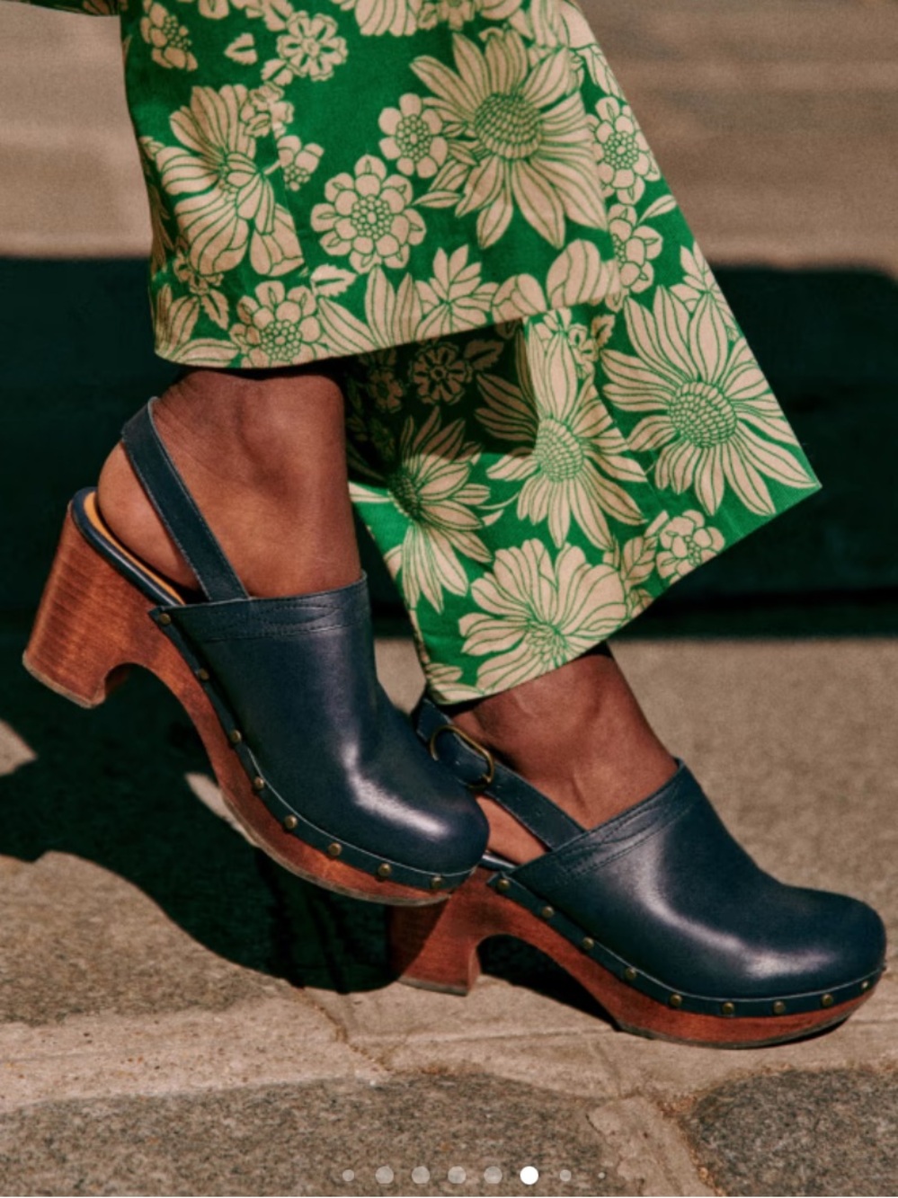Sezane Taylor Clogs Size 10 Navy Blue Leather French Cottagecore Prairie Boho